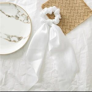 Solid Color Knotted Ribbon Hair Tie Scrunchies, White